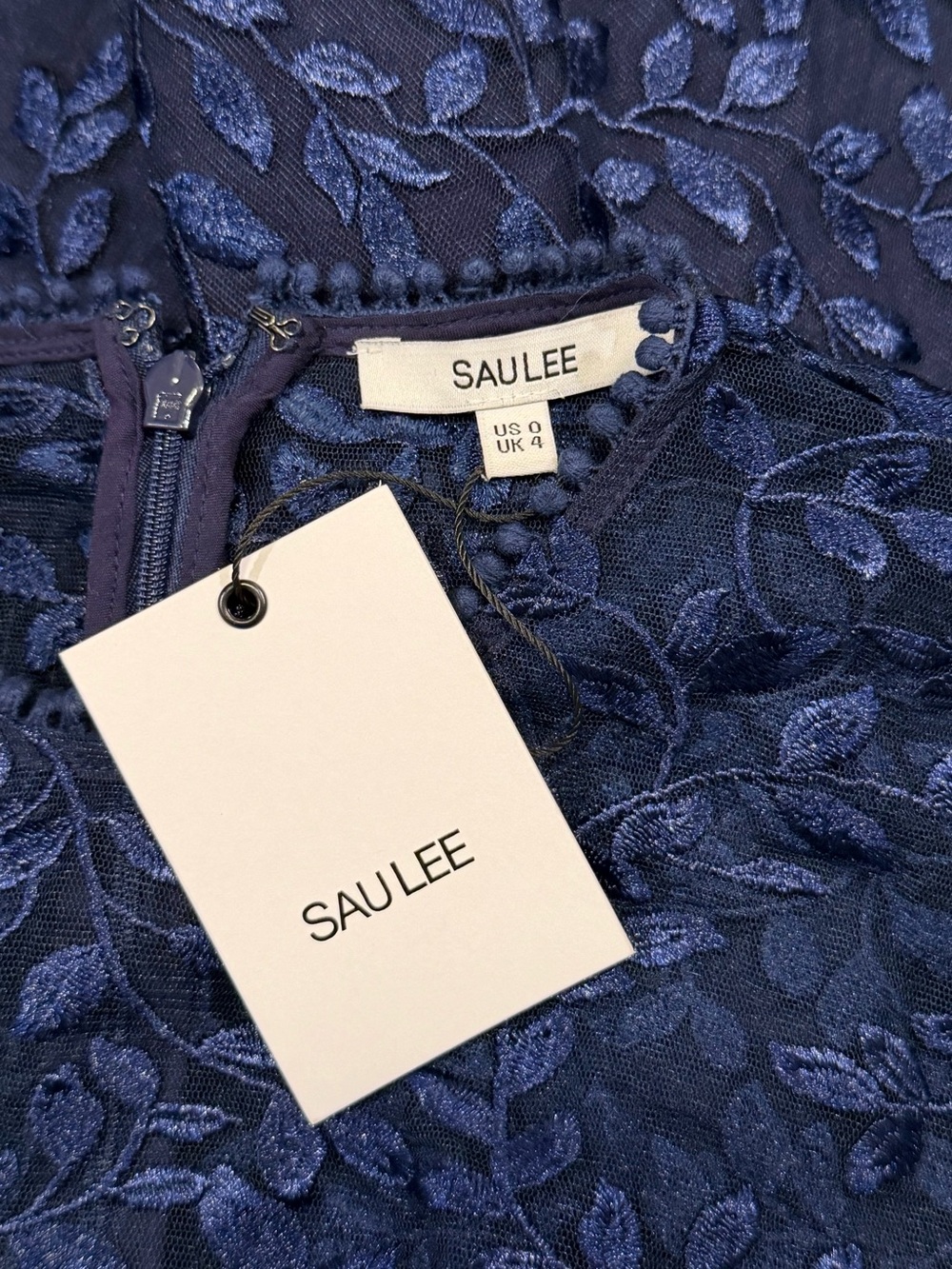 Sau Lee NWT US 0 Blue Floral Embroidered Lace Mini Dress Tiered Ruffle Cocktail - Picture 3 of 6